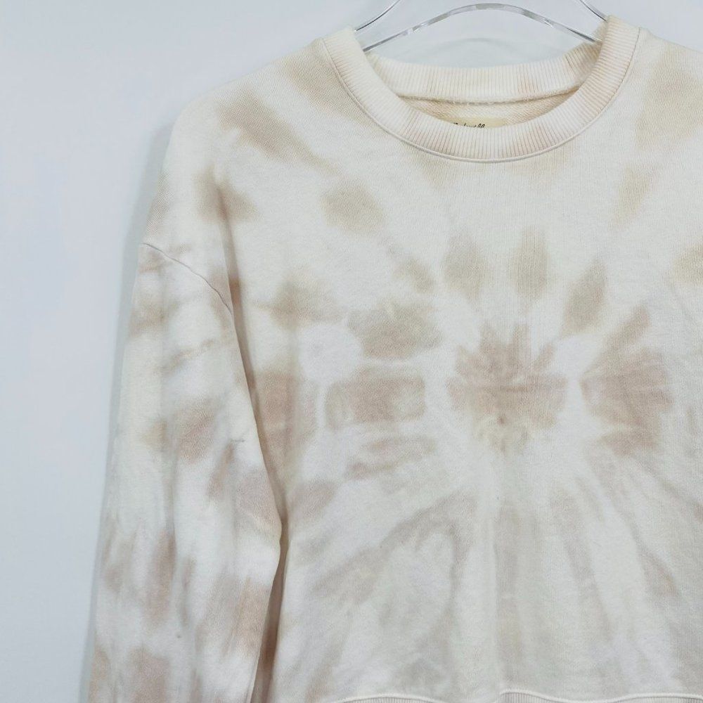 Madewell Size Small White & Cream Tie Dye Cropped Long Sleeve Sweatshirt Top - Picture 6 of 9